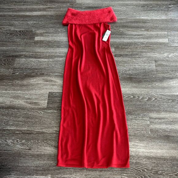 NWT VTG Lauren Ralph Lauren Red Merino Wool Off Shoulder Knit Gown Angora Medium - Picture 1 of 13